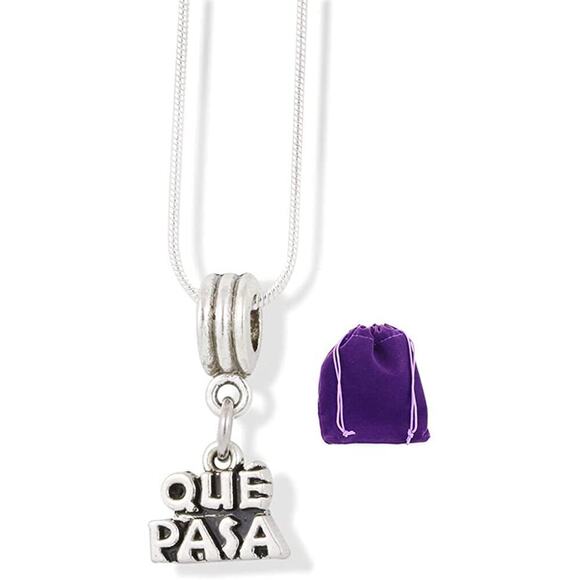 Que Pasa Text What's Happening Charm Necklace Pendant - Picture 1 of 4
